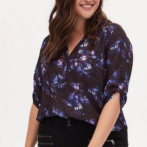 Torrid Her Universe Doctor Who Tardis Galaxy Georgette Pullover Blouse NWT